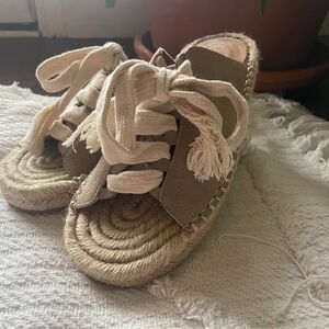 Size 6 Woven Cream Espadrilles Genuine Leather Rope Laces